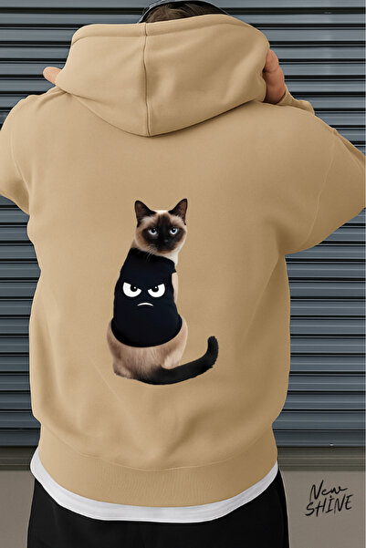 New Shine سويت شيرت بغطاء للرأس مطبوع عليه قطة