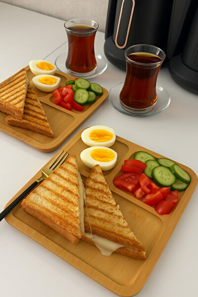 vanilinkitchen Natural Bamboo Breakfast and Presentation Plate with 3 Compartments – Ecological Wooden Serving Plate