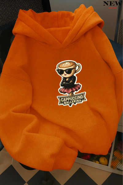 New Shine سويت شيرت بقلنسوة مطبوع عليه كابوتشينو باليرينا