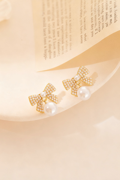 Shylyn 925 Gümüş İğneli İnci Fiyonk ve İnci Sallantılı Küpe