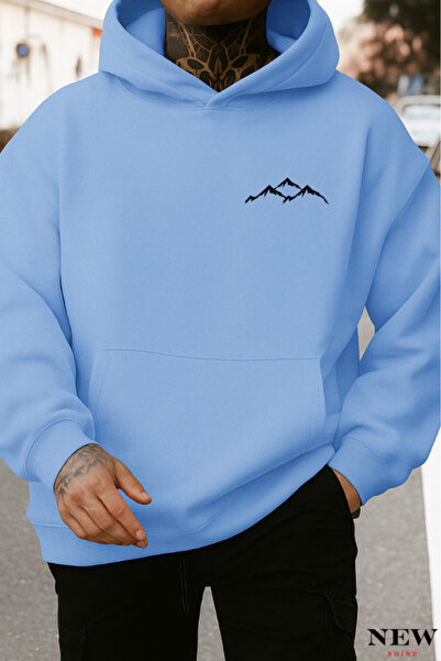 New Shine سويت شيرت بقلنسوة مطبوع عليه جبل