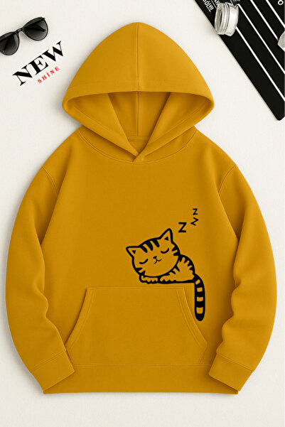 New Shine Αδράνεια γάτα με τύπωμα με κουκούλα Φούτερ