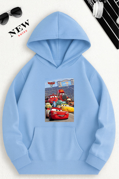 New Shine سويت شيرت بقلنسوة مطبوع عليه سيارات ملونة