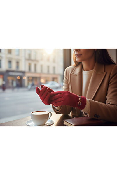 Mustran Suyutti Women's Touchscreen Suede Gloves – Stylish Winter Model with Buckle |   New Season 2026 Collection