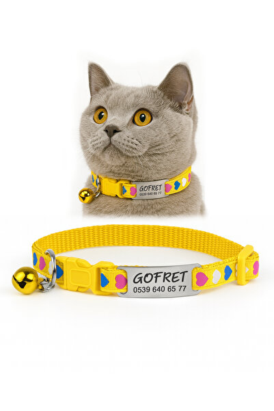 dekoliva İsimlikli Kedi Tasması Renkli Kalp Desenli Sallanmayan Künye