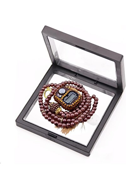 Generic مسبحة لؤلؤية زجاجية دينية مع عداد أصابع رقمي، مع صندوق - مسبحة صلاة إسلامية، مسبحة زفاف