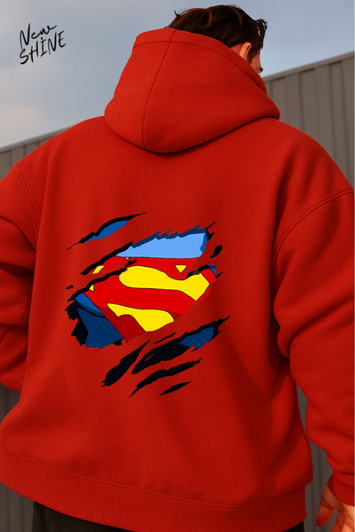 New Shine سويت شيرت بقلنسوة مطبوع عليه سوبرمان