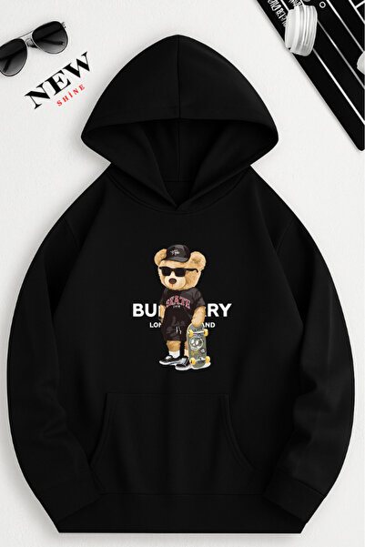 New Shine سويت شيرت بقلنسوة مطبوع عليه دمية دب