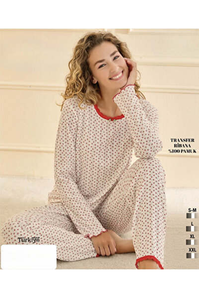 İpek Kadın Uzun Kol Bisiklet Yaka %100 Pamuk Pijama Takımı