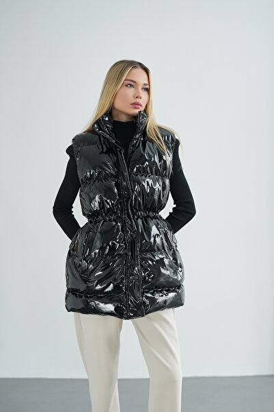 Molly Nelly Women's Zippered Snap Fastener Shiny Puffer Vest