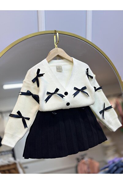 ArdenKids 2-8 Yaş Siyah Fiyonk Detaylı Hırka & Siyah Triko Etek Kombin