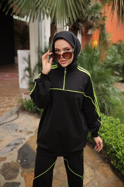 MİMİ Luxury Wear Γυναικείο κομψό σετ φόρμας Hijab με φερμουάρ & κάτω μέρος