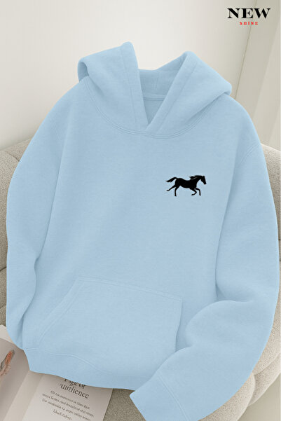 New Shine سويت شيرت بغطاء للرأس مطبوع عليه حصان