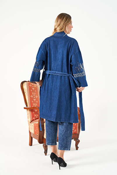 MİA NOURA ЖІНОЧИЙ ПЕРЕД І РУКАВИ З ВИШИВКОЮ ДЕНІМ КІМОНО