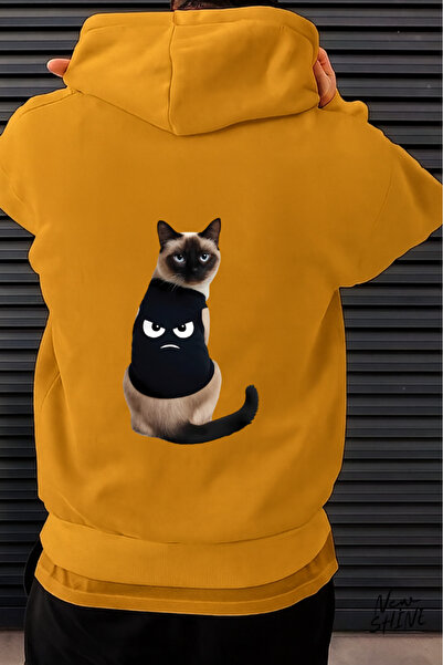 New Shine سويت شيرت بغطاء للرأس مطبوع عليه قطة