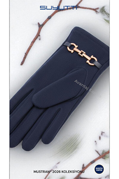 Mustran Suyutti Women's Touchscreen Suede Gloves – Stylish Winter Model with Buckle |   New Season 2026 Collection