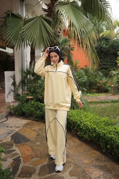 MİMİ Luxury Wear Women's Stylish Hijab Tracksuit Set with Zipper & Bottom Top Set