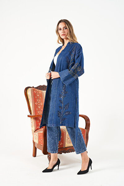 MİA NOURA ЖІНОЧИЙ ПЕРЕД І РУКАВИ З ВИШИВКОЮ ДЕНІМ КІМОНО
