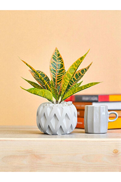 Artificial Sword Flower with Decor Stone in Concrete Flower Pot (24-28CM)