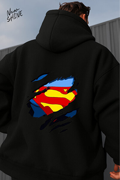 New Shine سويت شيرت بقلنسوة مطبوع عليه سوبرمان