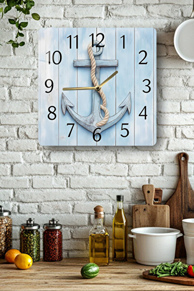 kutuTR ساعة مربعة من الزجاج المقسى ذات طابع الرافعة الزرقاء مقاس 33 × 33 سم طباعة بالأشعة فوق البنفسجية - KCS088