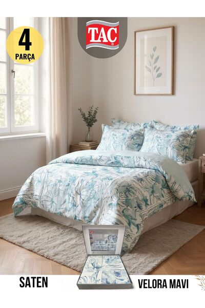 Taç VELORA MAVI Pamuk Saten Çift Kişilik Nevresim Takımı