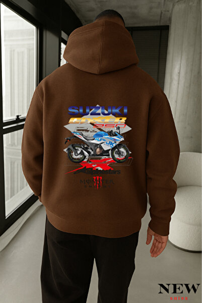 New Shine سويت شيرت بقلنسوة مطبوع عليه دراجة نارية