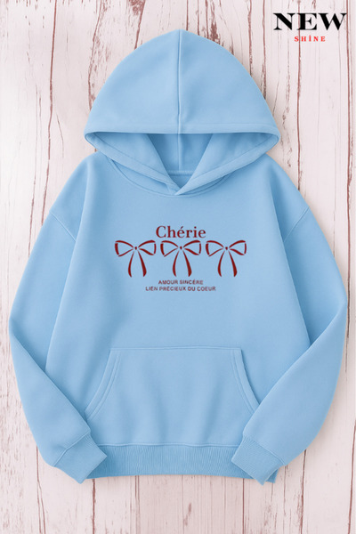 New Shine سويت شيرت بقلنسوة مطبوع عليه تشيري