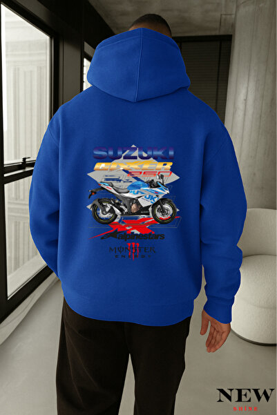 New Shine سويت شيرت بقلنسوة مطبوع عليه دراجة نارية