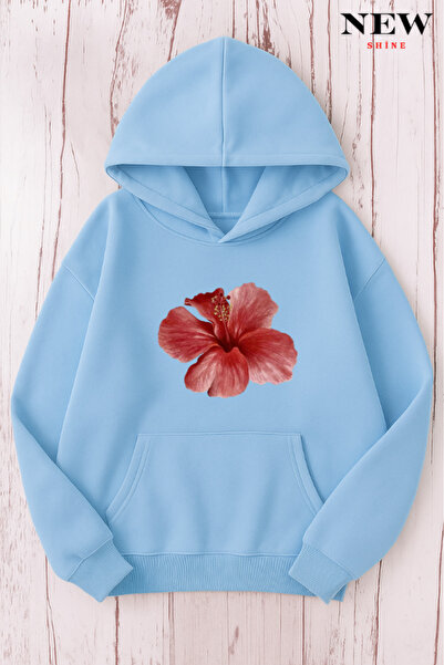 New Shine Розова суитшърт с качулка и флорален принт