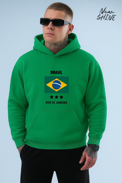 New Shine سويت شيرت برازيلي مطبوع بقلنسوة