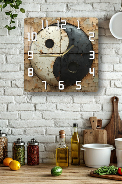 kutuTR Yin Yang Themed Tempered Glass Square Clock 33X33 cm Size Uv Printing - Kcs079