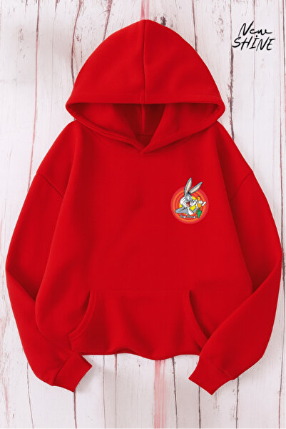 New Shine سويت شيرت بغطاء للرأس مطبوع عليه باغز باني