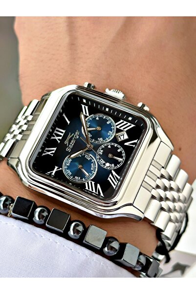 Slazenger Functional Special Design Silver-Navy Blue 10 Atm Water Resistance Steel Case Men's Wristwatch 2547.04Mr