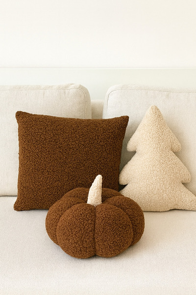 Madame Clean Home Teddy Decorative Pine Tree and Pumpkin Pillow and Inner-Filled Cushion
