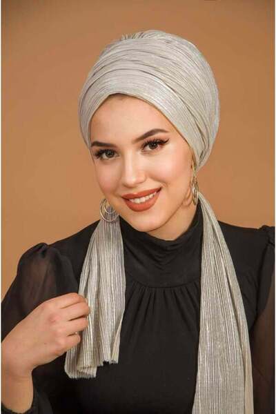 Aişe tesettür Gümüş Piliseli Abiye Atkılı Bone