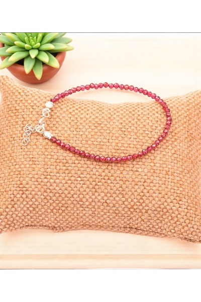 Taş-Mir Lal Garnet Taşı Gümüş Aparatlı Bileklik