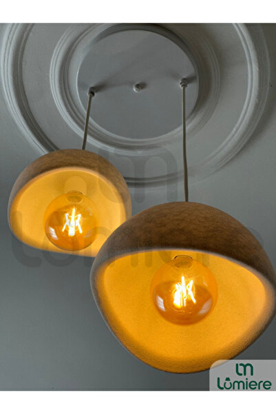 lumiere Design Beton Görünümlü İskandinav & Bohem Tarz 2’li Sarkıt Avize-Profesyonel Tasarım,Gün Işığı Ampul İçerir