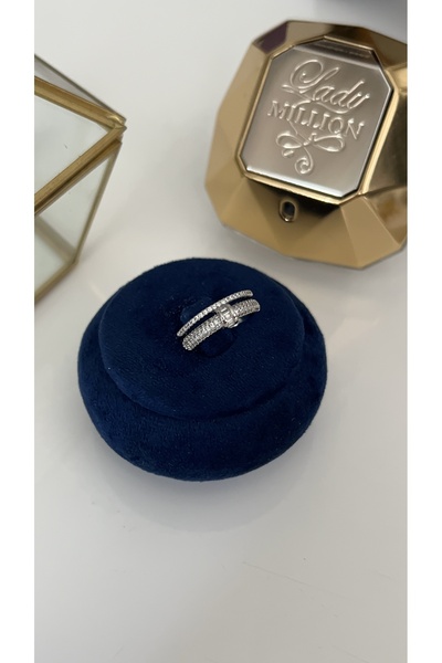 SU PERİSİ TAKI BİJUTERİ خاتم فضي قابل للتعديل بحجر الزركون ذو سلتين