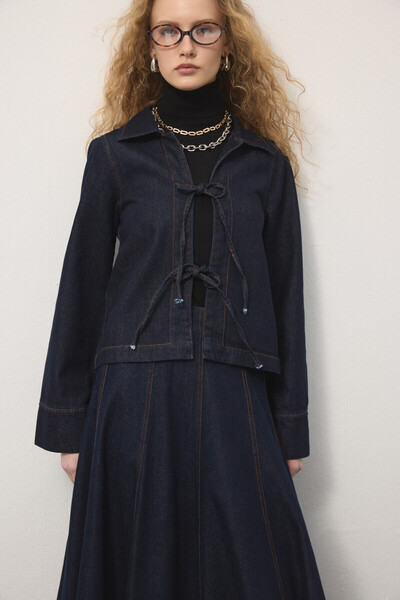 KUAD سترة دنيم بأربطة أمامية