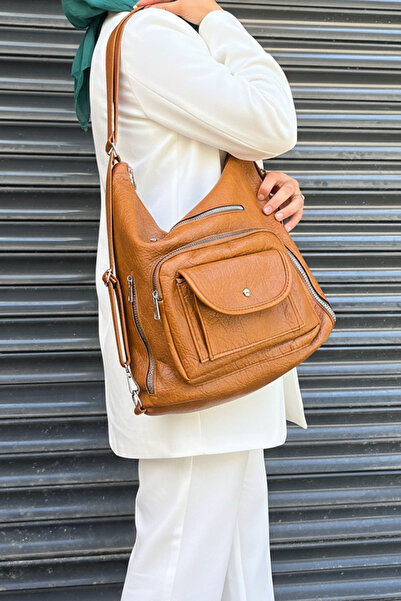 çantamgelsin Soft Faux Leather Cream Women's Bag Suitable for Hand Shoulder and Back Use