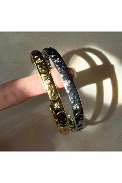 Bubbleatelier Çelik ay güneş 14k altin rengi kelepçe