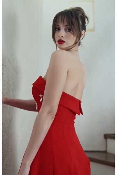 MOONDRESS İNCİ DETAYLI ŞIK MAKSİ BOY KADIN ELBİSE