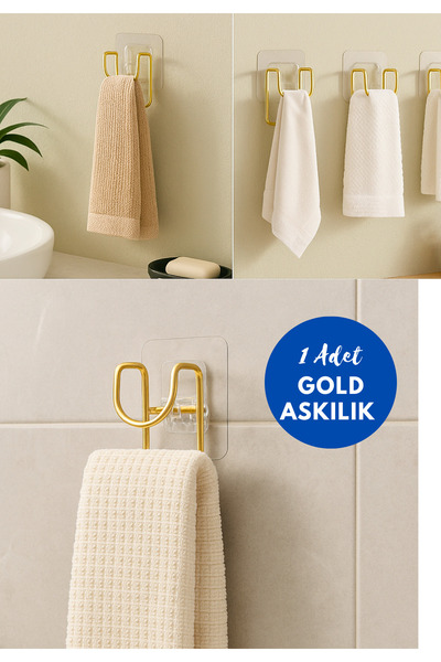BRE HOME Gold Yapışkanlı Askılık – Delmeden Montaj, Çift Kancalı Paslanmaz Ba...