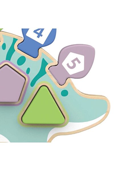 eDebara Hi Pando Educational Wooden Puzzle - Dinosaur: geometric shapes and numbers for children 18 months+