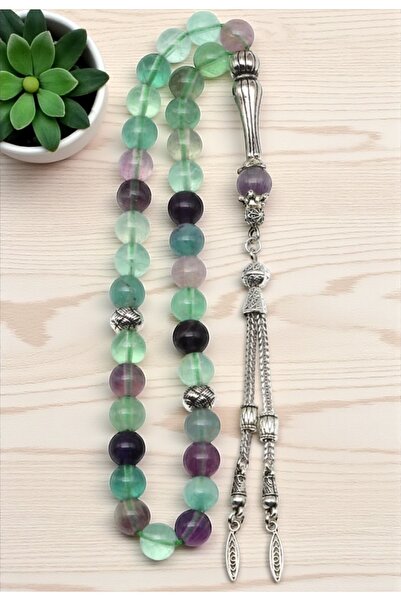 Taş-Mir سبحة صلاة من حجر الفلوريت الطبيعي مقاس 8 مم