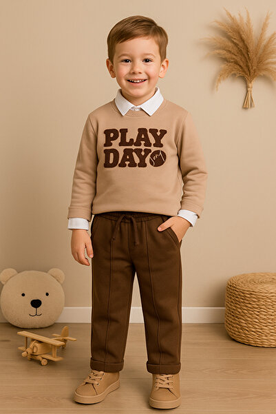tinytrends Baby Boy & Child Play Day 100% Cotton Shirt Sweatshirt Pants 3-Piece Suit Eid