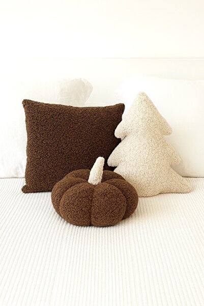 Madame Clean Home Teddy Decorative Pine Tree and Pumpkin Pillow and Inner-Filled Cushion