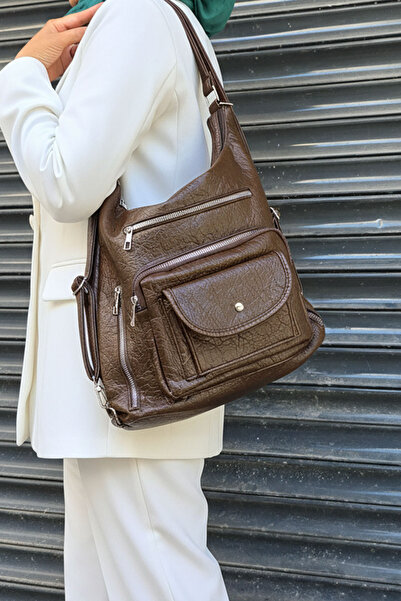 çantamgelsin Soft Faux Leather Cream Women's Bag Suitable for Hand Shoulder and Back Use