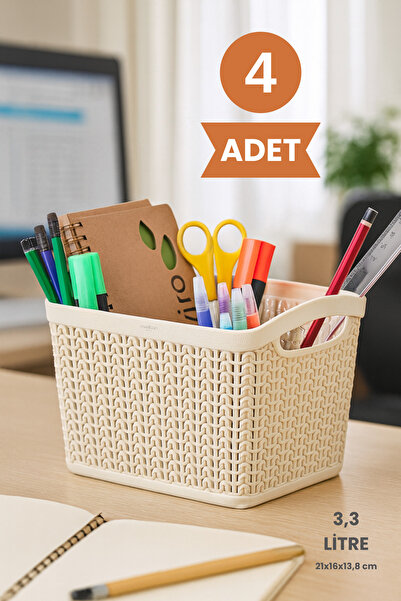 Melkan Home 4 Pieces - 3.3 Liter Multi-Purpose Basket with Knitted Pattern – Bpa-Free, Durable, Stylish Design - 21X16X13.8 cm